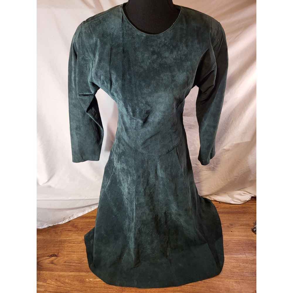 Vtge 80s Hunter Green Size 8 Long Sleeve Midi Dress